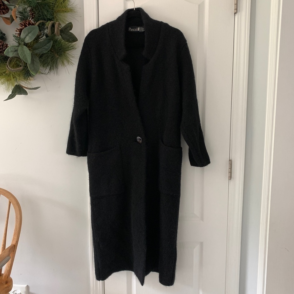 Vintage Pascali mohair sweater cardigan long jacket pockets coat‎ size S black